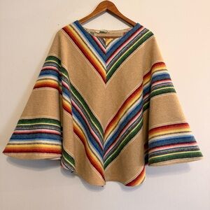 VTG 70s Sears Jr Bazaar Stripe Hippe Rainbow Acrylic Poncho One Size